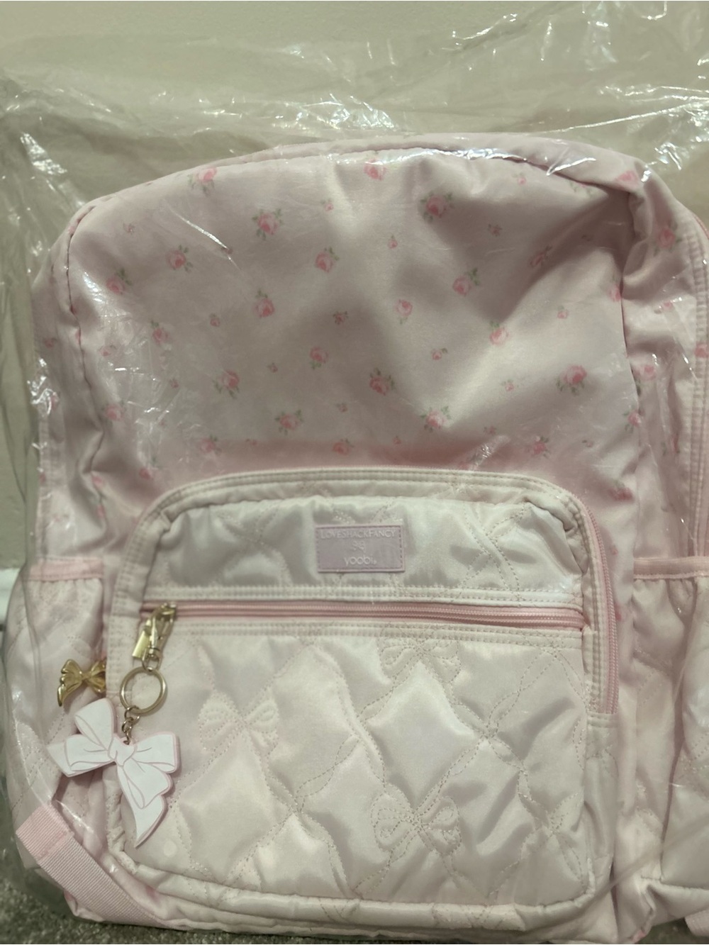 LoveShackFancy NWT Pink Quilted Bow Backpack Blooming Heirloom Ditsy pattern - Picture 3 of 12